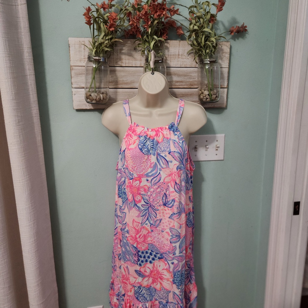 Lilly Pulitzer Vibrant Pink And Blue Saira Dress/Pink Aisle Snappy Turtle